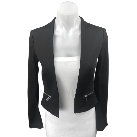 H&M Divided Black Long Sleeve Open Front Pocket Crop Tuxedo Coat Blazer Jacket 4 - Picture 1 of 4